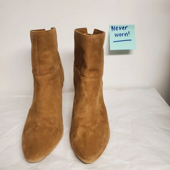 NIB Audrey Brook tan suede Kimberly low heel bootie fall autumn caramel 9.5 nude - Picture 3 of 8